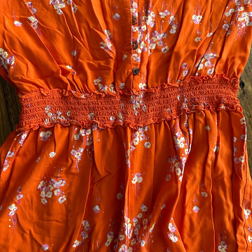 Orange, floral capri romper - Picture 6 of 7